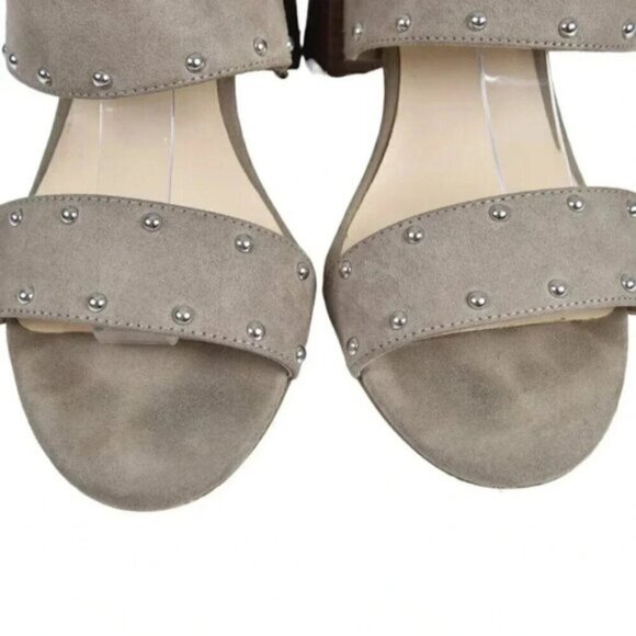 Nine West Block Chunky Heel Sandals Beige/Grey Open Toe Sling Back Size  10 - Picture 6 of 11